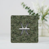 Pisces Zodiac Sign on Woodland Digital Camouflage (Standing Front)