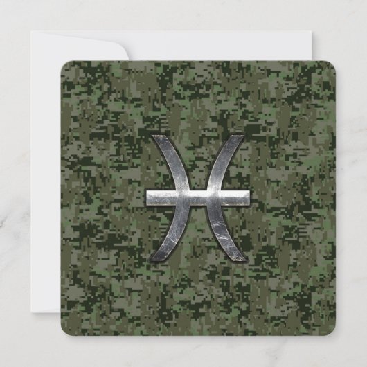 Pisces Zodiac Sign on Woodland Digital Camouflage (Front)