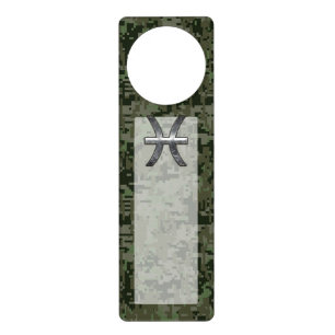 Pisces Zodiac Sign on Woodland Green Digital Camo
