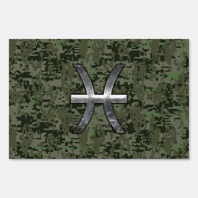 Pisces Zodiac Sign on Woodland Green Digital Camo (Front)