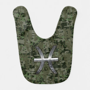 Pisces Zodiac Sign on Woodland Green Digital Camo Bib