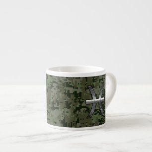 Pisces Zodiac Sign on Woodland Green Digital Camo Espresso Cup