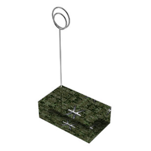 Pisces Zodiac Sign on Woodland Green Digital Camo Table Number Holder