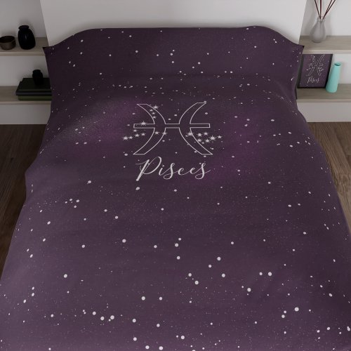 Pisces Zodiac Sign Purple Galaxy Duvet Cover