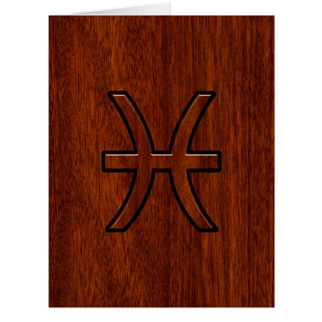 Pisces Zodiac Sign Rich Mahogany wood grain style (Front)
