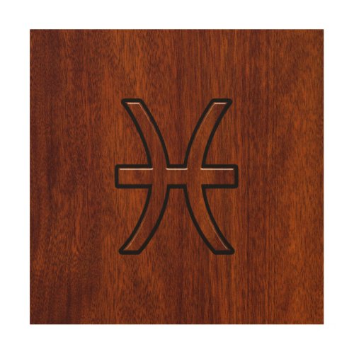 Pisces Zodiac Sign Rich Mahogany wood grain style