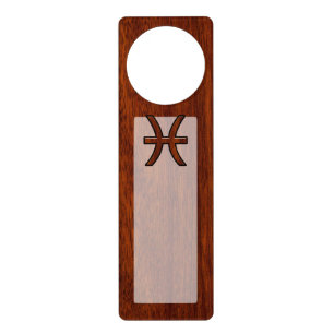 Pisces Zodiac Sign Rich Mahogany wood grain style