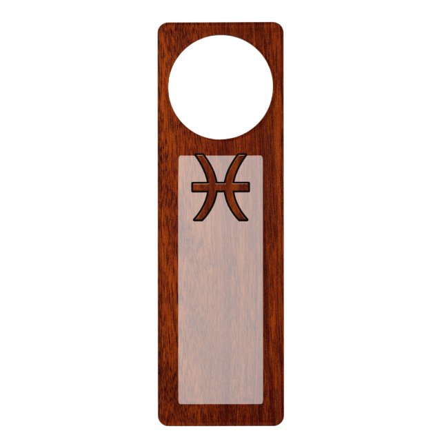 Pisces Zodiac Sign Rich Mahogany wood grain style (Front)
