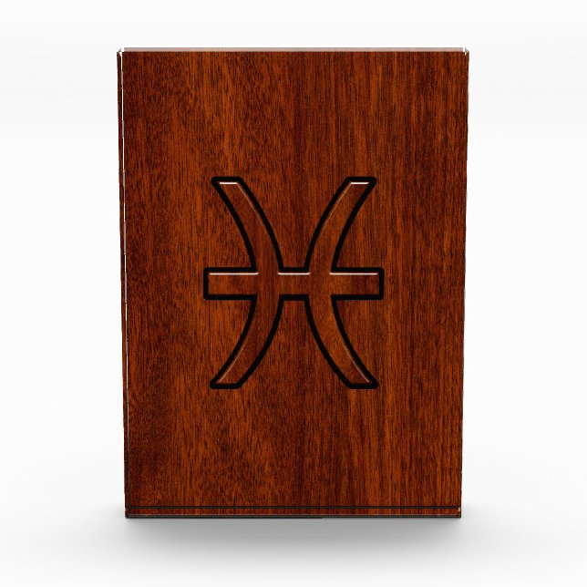 Pisces Zodiac Sign Rich Mahogany wood grain style Acrylic Award (Front)