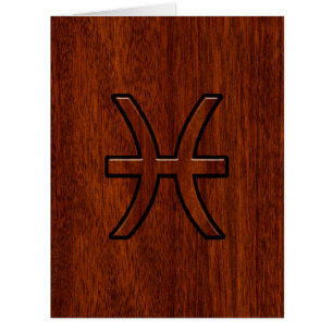 Pisces Zodiac Sign Rich Mahogany wood grain style Cards