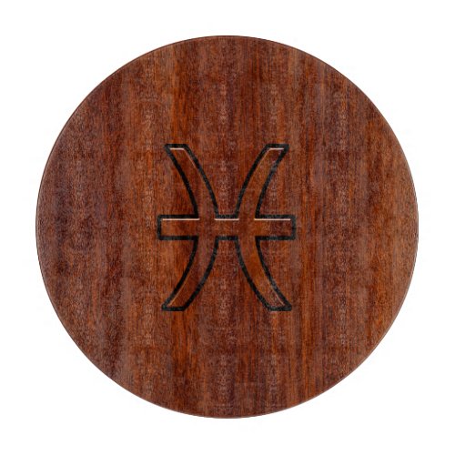 Pisces Zodiac Sign Rich Mahogany wood grain style Cutting Board