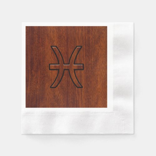 Pisces Zodiac Sign Rich Mahogany wood grain style Napkins