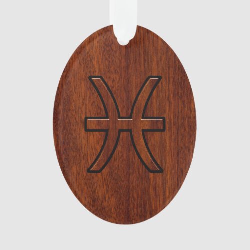 Pisces Zodiac Sign Rich Mahogany wood grain style Ornament