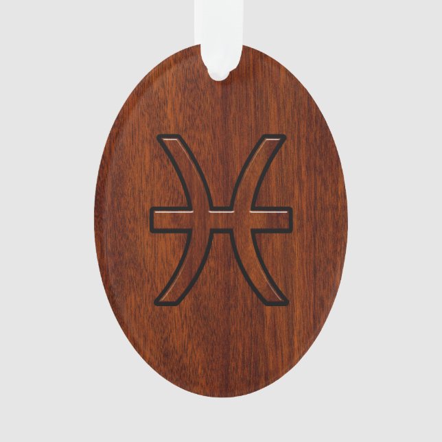 Pisces Zodiac Sign Rich Mahogany wood grain style Ornament (Front)