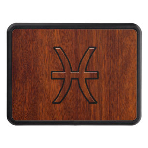 Pisces Zodiac Sign Rich Mahogany wood grain style Trailer Hitch Cover
