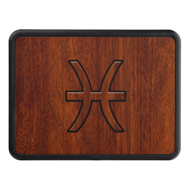 Pisces Zodiac Sign Rich Mahogany wood grain style Trailer Hitch Cover (Front)