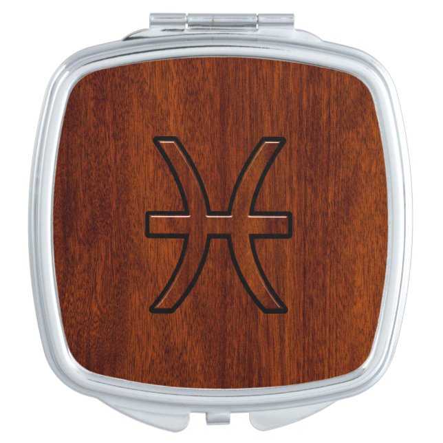 Pisces Zodiac Sign Rich Mahogany wood grain style Vanity Mirror (Front)