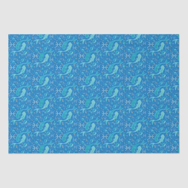 Pisces zodiac sign sea blue modern tissue paper (Front)