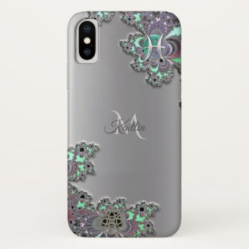 Pisces Zodiac Sign Silver Fractal Iphone X Case by UROCKSymbology at Zazzle
