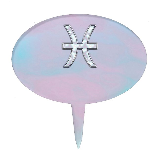 Pisces Zodiac Sign Stylish Mother of Pearl Cake Topper (Front)