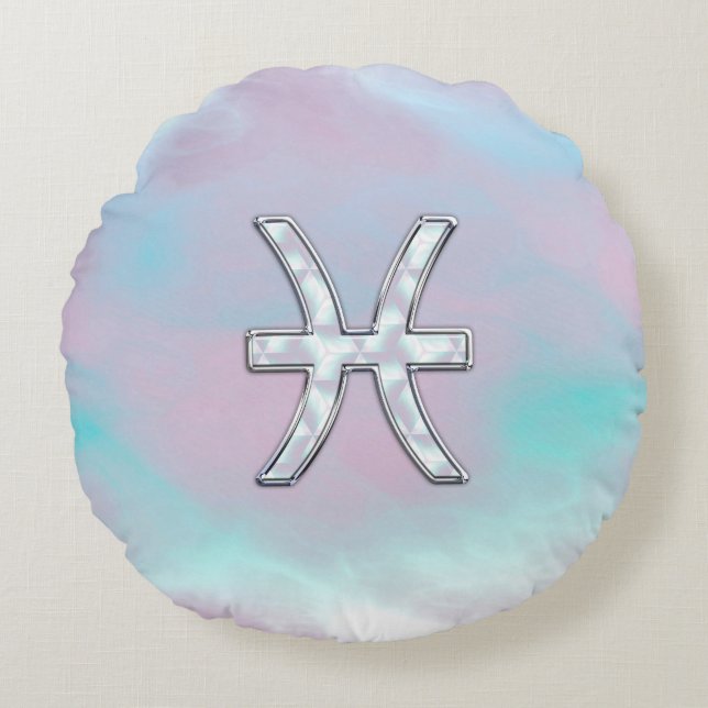 Pisces Zodiac Sign Stylish Mother of Pearl Round Pillow (Front)