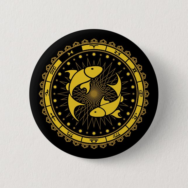Pisces - Zodiac Sign - Symbol - Horoscope Button (Front)