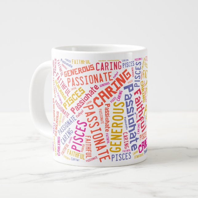 Pisces Zodiac Sign Traits Text Pattern Large Coffee Mug (Front Left)