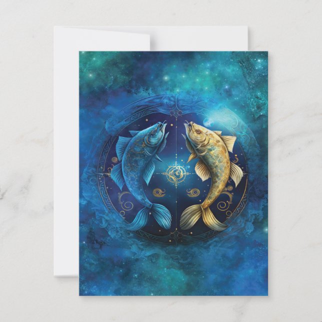 Pisces Zodiac Sign Watercolor Design Note Card (Front)