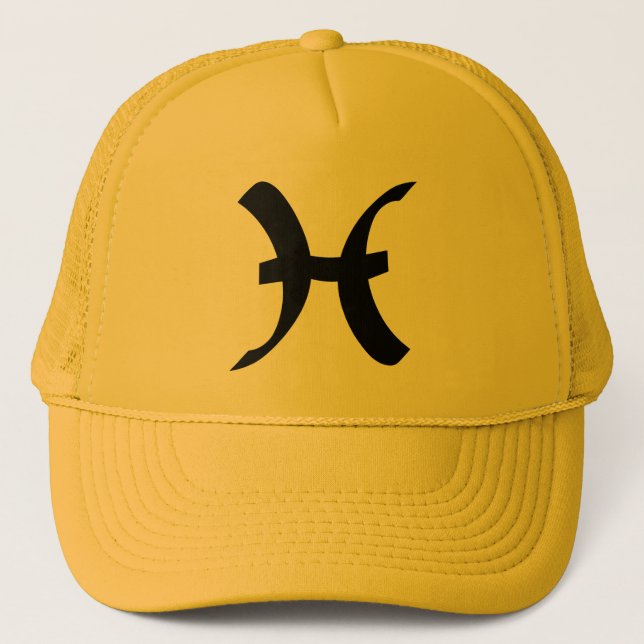 Pisces Zodiac Sign Yellow Gold Trucker Hat (Front)