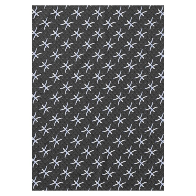 Pisces Zodiac Silver Symbol Black Snake Skin style Tablecloth (Front)