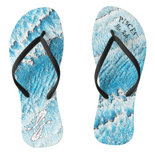 Pisces Zodiac Star Sign Fish Sea Typography Fun Flip Flops