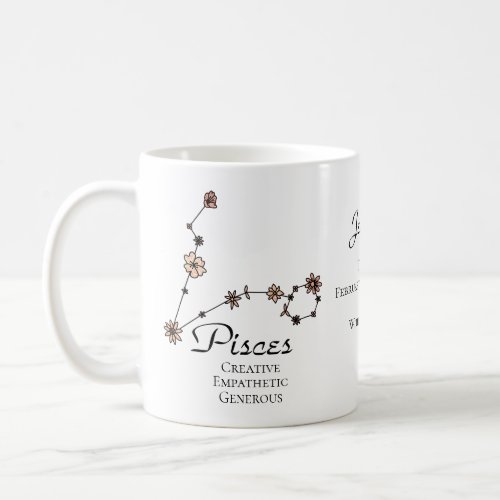 Pisces Zodiac Star Sign Flower Constellation Coffee Mug