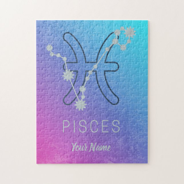 Pisces Zodiac Star Sign Watercolor Horoscope Jigsaw Puzzle (Vertical)