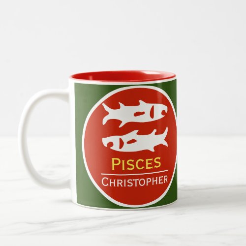 Pisces Zodiac Star Sign with Owners Name Two_Tone Coffee Mug