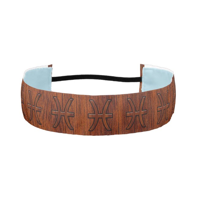 Pisces Zodiac Symbol Brown Mahogany wood style Athletic Headband (Front)