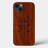 Pisces Zodiac Symbol Brown Mahogany wood style