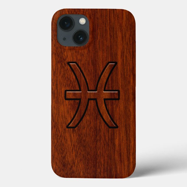 Pisces Zodiac Symbol Brown Mahogany wood style Case-Mate iPhone Case (Back)