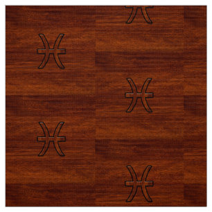 Pisces Zodiac Symbol Brown Mahogany wood style Fabric