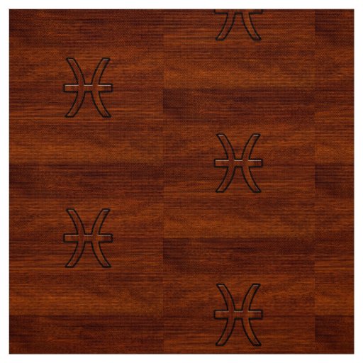 Pisces Zodiac Symbol Brown Mahogany wood style Fabric