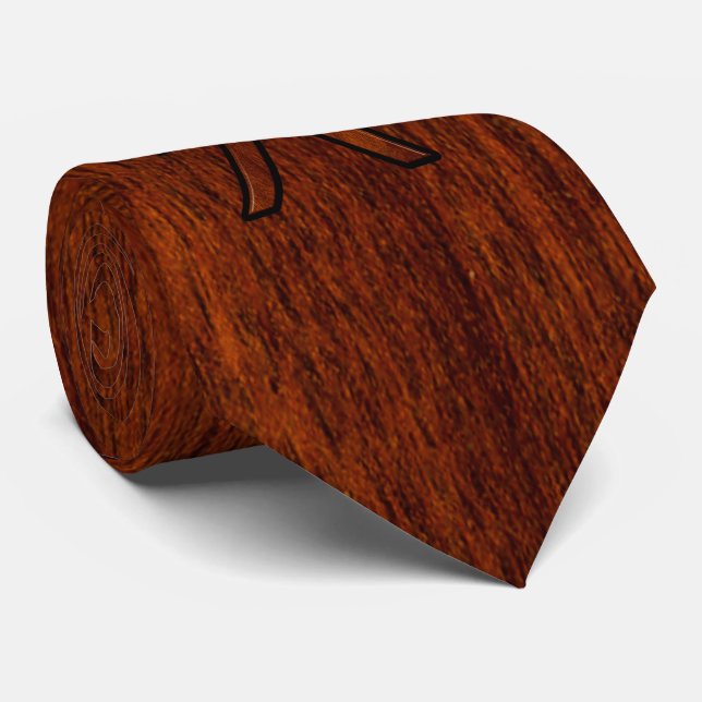 Pisces Zodiac Symbol Brown Mahogany wood style Tie (Rolled)