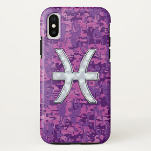 Pisces Zodiac Symbol Fuchsia Digital Camouflage iPhone XS Case