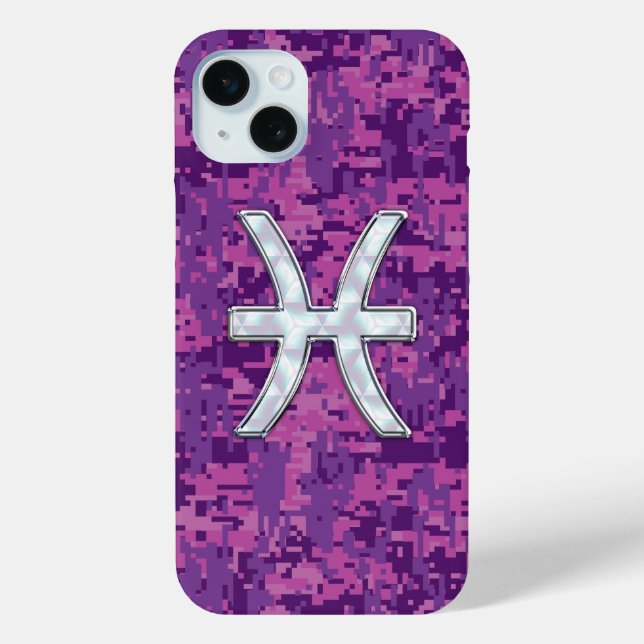 Pisces Zodiac Symbol Fuchsia Digital Camouflage Case-Mate iPhone Case (Back)