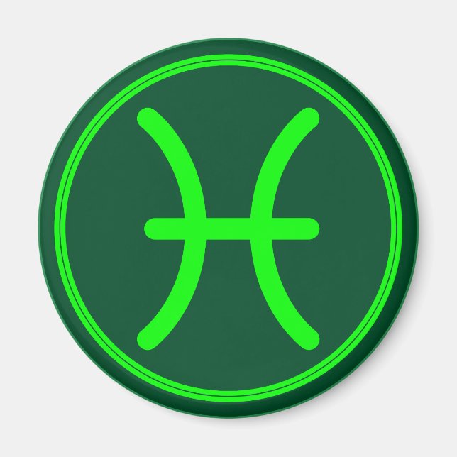 Pisces Zodiac Symbol Green Contrast Magnet (Front)