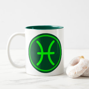 Pisces Zodiac Symbol Green Contrast Two-Tone Coffee Mug