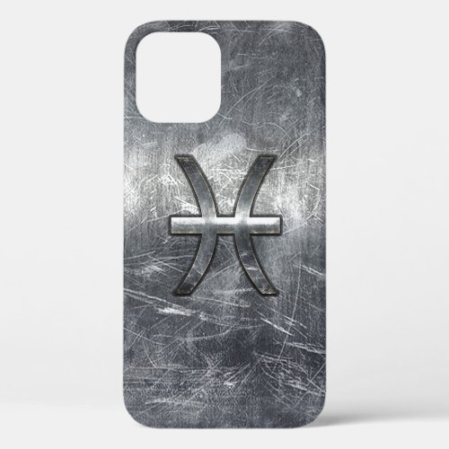 Pisces Zodiac Symbol in Grunge Steel Print iPhone 12 Case