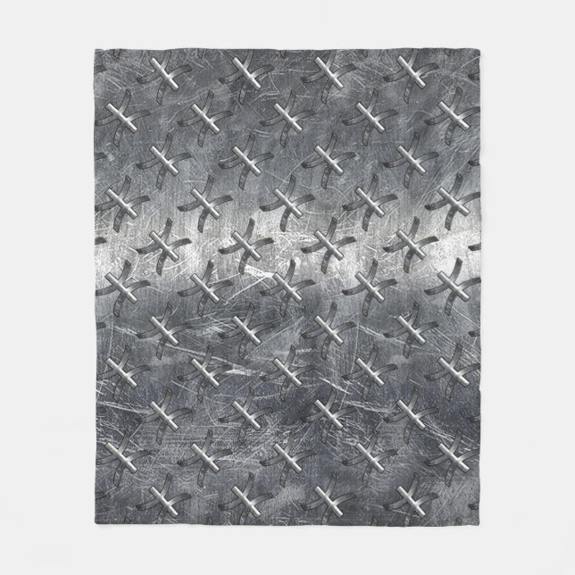 Pisces Zodiac Symbol in Grunge Steel Print Fleece Blanket (Front)