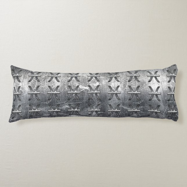 Pisces Zodiac Symbol in grunge steel style print Body Pillow (Front)