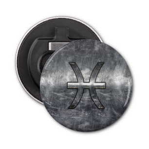 Pisces Zodiac Symbol in grunge steel style print Bottle Opener