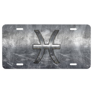 Pisces Zodiac Symbol in grunge steel style print License Plate