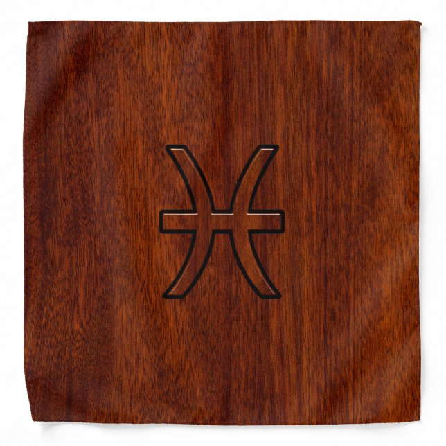 Pisces Zodiac Symbol in Mahogany wood grain style Bandana (Front)
